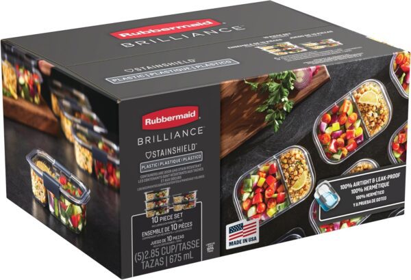 Rubbermaid Brilliance 2-compartment meal prep containers – 2.85 cup, 5 pack, BPA-free
