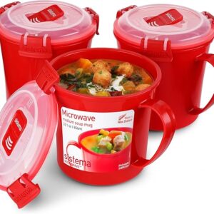 Sistema Microwave Soup Mugs 656 ml 3-count BPA-free red kitchen supplies wholesale Amazon FBA wholesale distributors